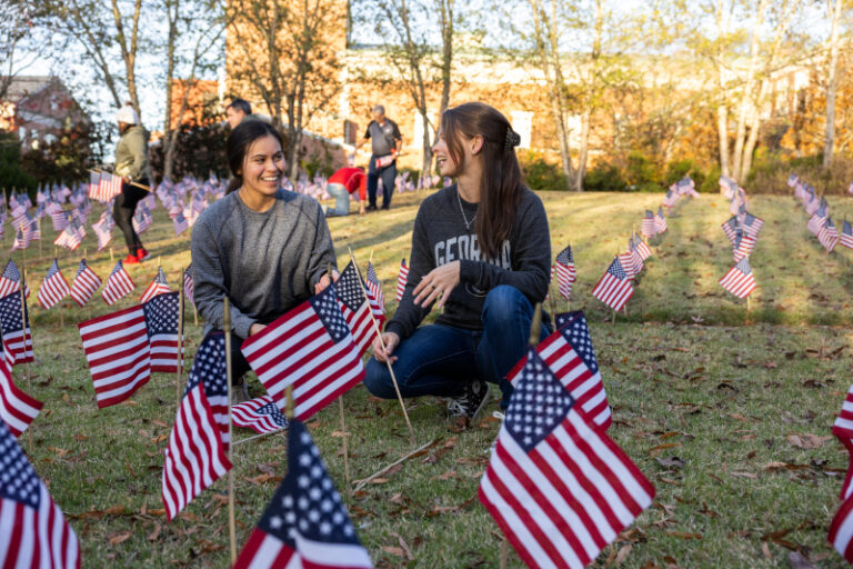 Student veterans place 700 flags in the UGA Memorial Garden in honor of the 700,000 veterans in the state of Georgia.